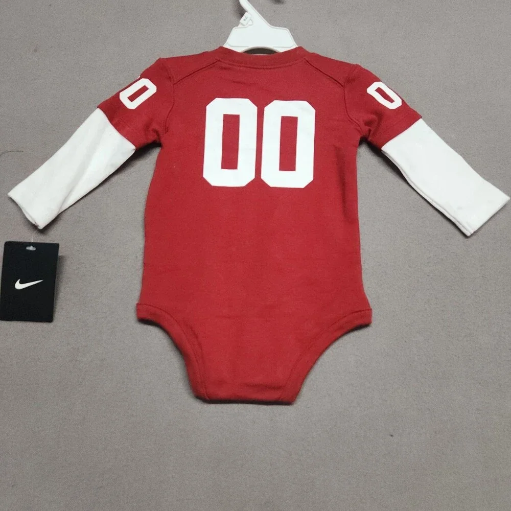Nike Oklahoma Sooners Baby Bodysuit 12M Red White Long Sleeve NCAA 100% Cotton